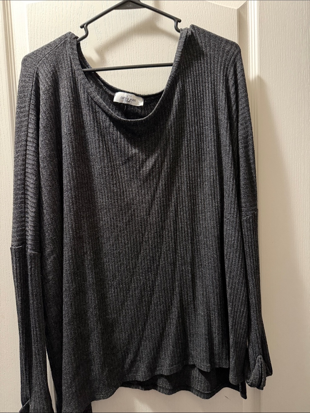 Carly Jean Los Angeles Ribbed Scoop Neck Sweater - Charcoal
